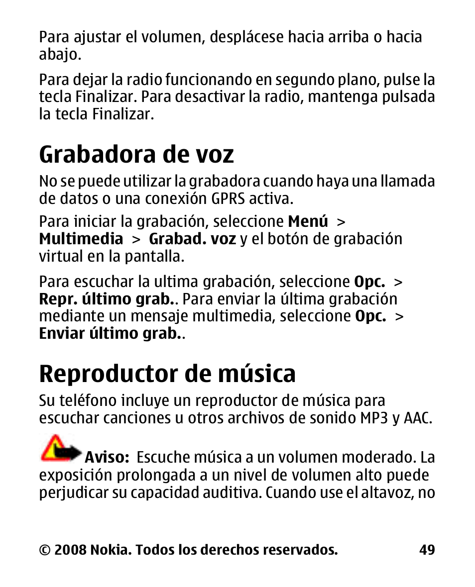 Grabadora de voz, Reproductor de música | Nokia 2680 slide User Manual | Page 117 / 144