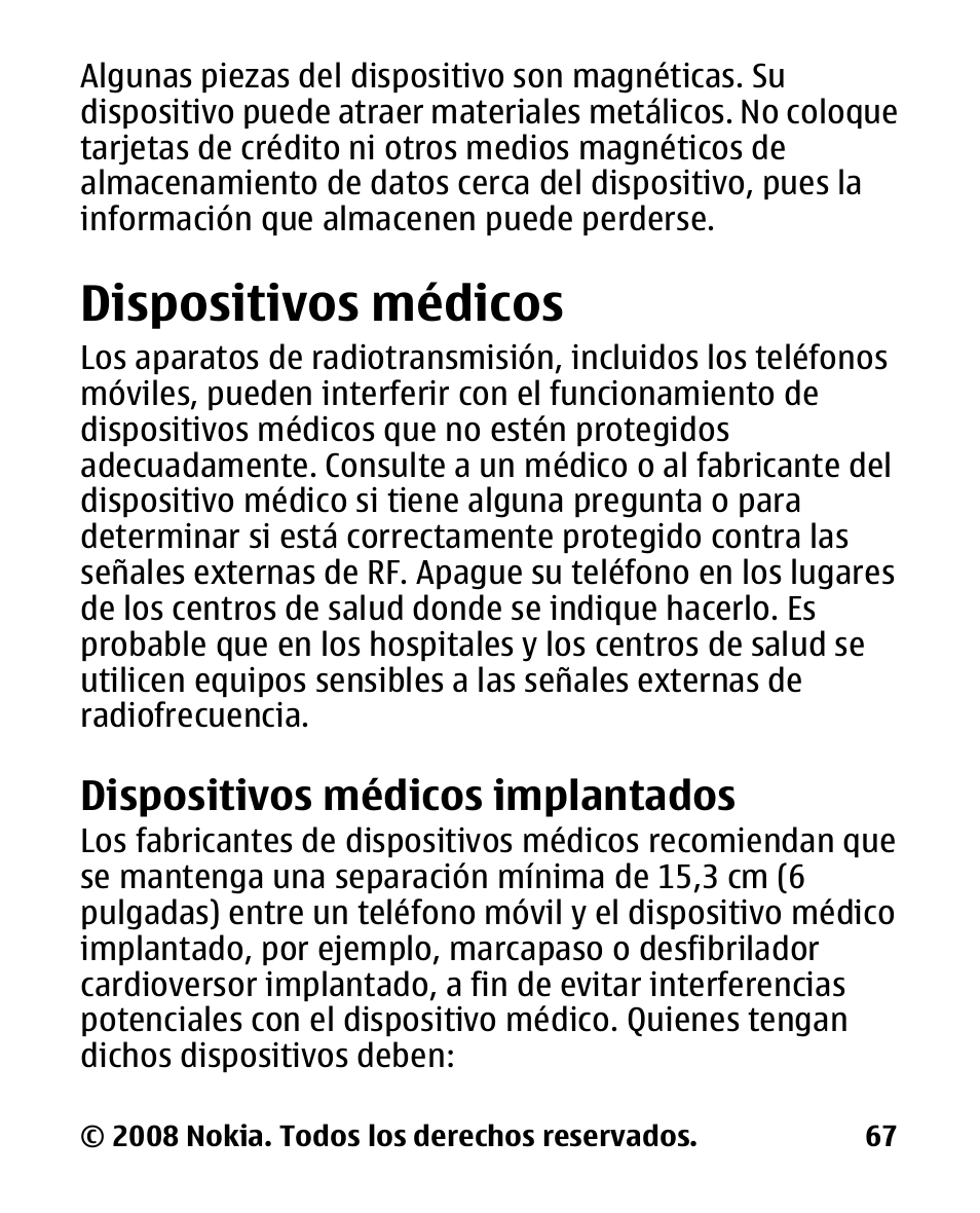 Dispositivos médicos, Dispositivos médicos implantados, Implantados | Nokia 2680 slide User Manual | Page 135 / 144
