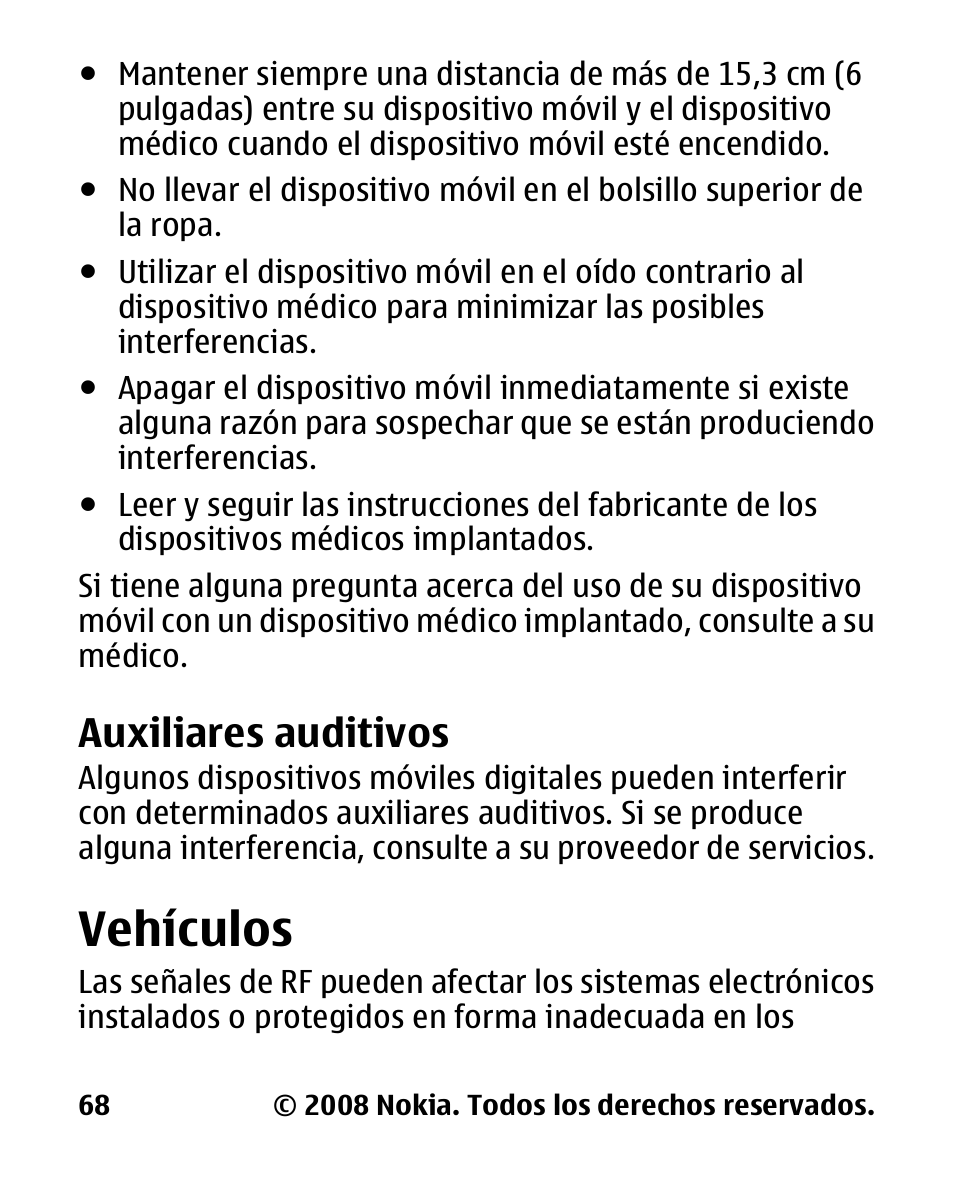 Auxiliares auditivos, Vehículos | Nokia 2680 slide User Manual | Page 136 / 144