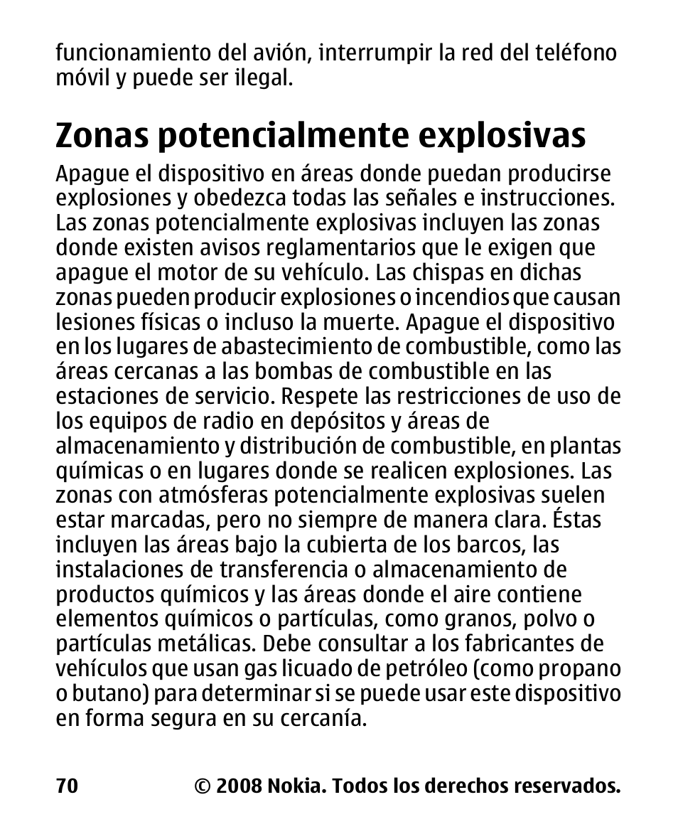 Zonas potencialmente explosivas, Zonas potencialmente, Explosivas | Nokia 2680 slide User Manual | Page 138 / 144