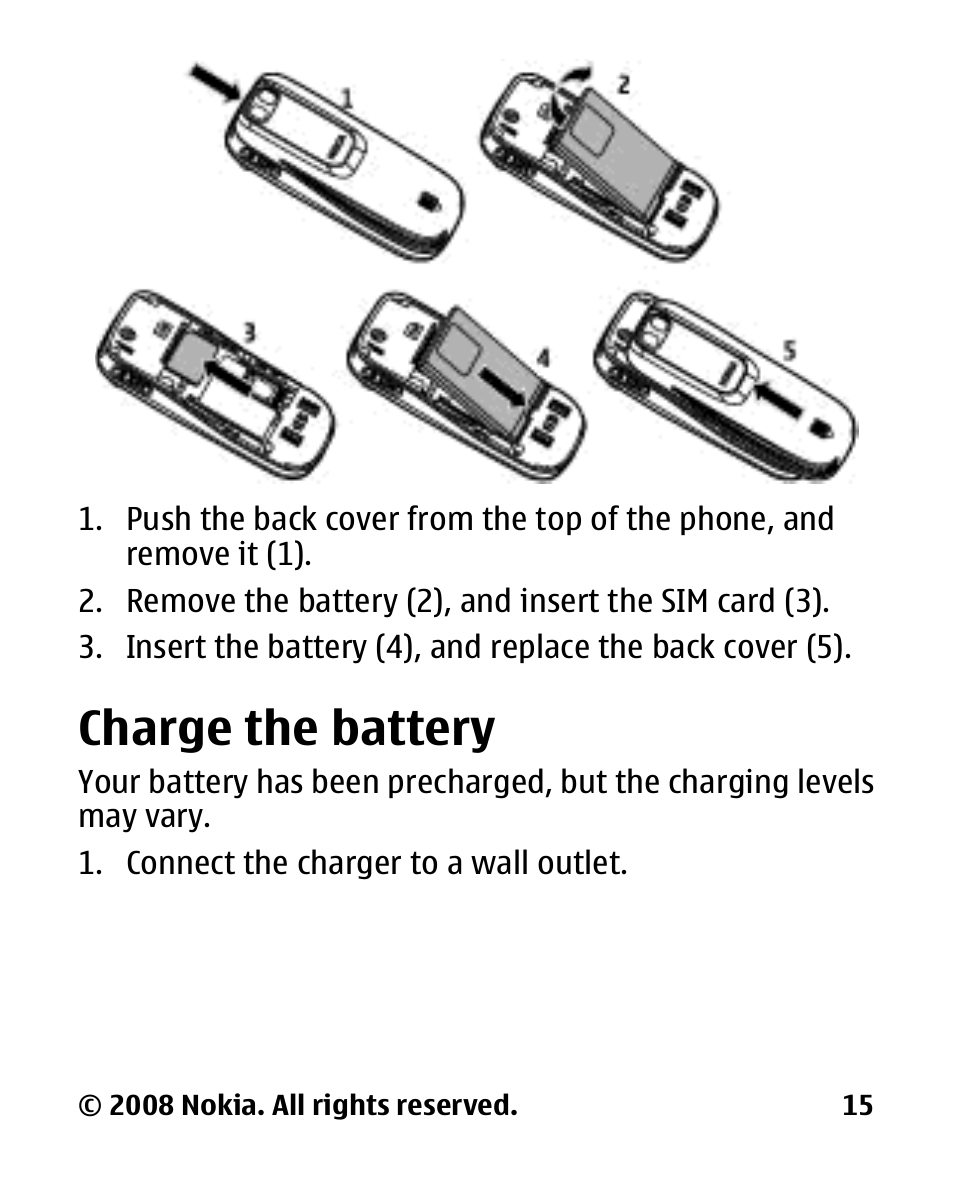 Charge the battery | Nokia 2680 slide User Manual | Page 16 / 144