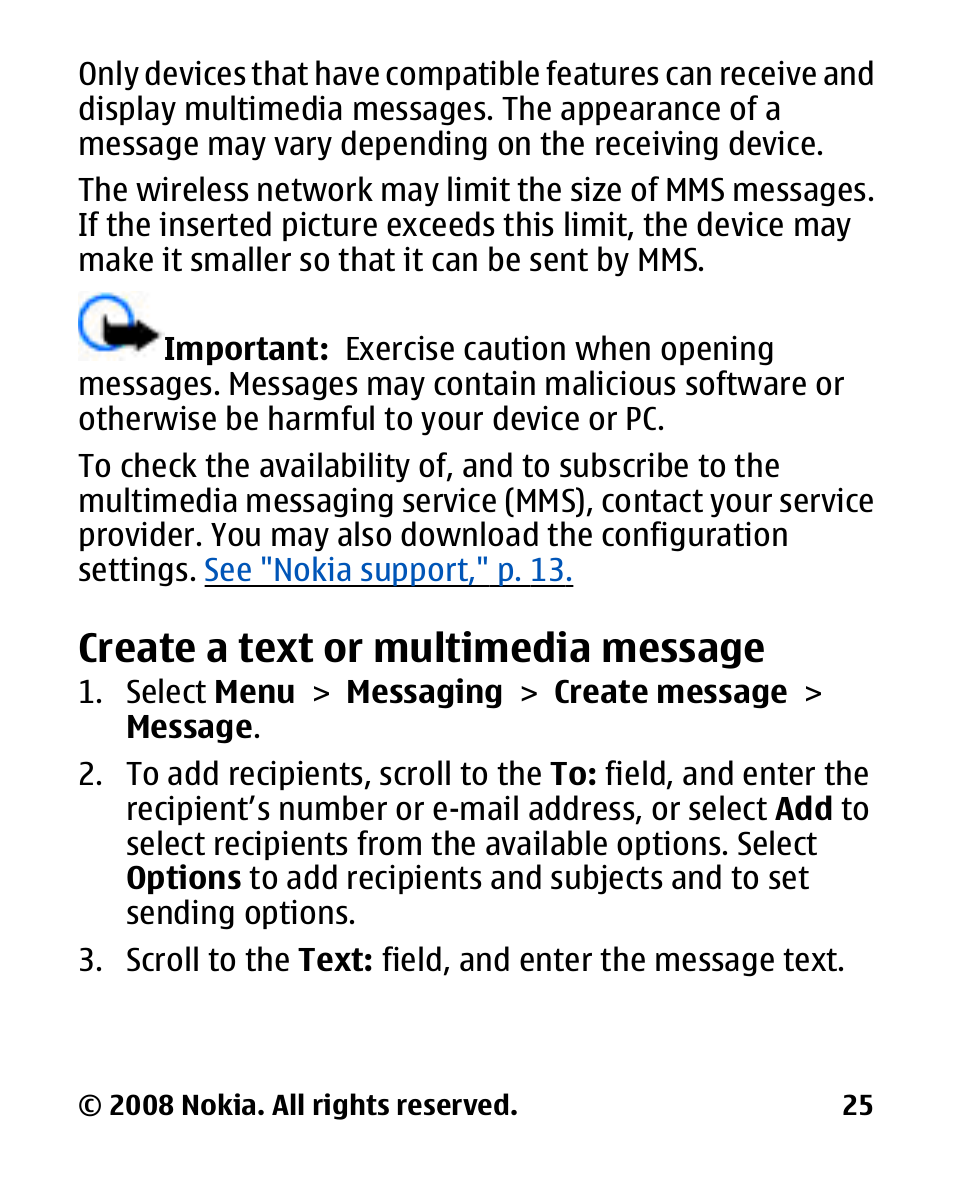 Create a text or multimedia message, Create a text or, Multimedia message | Nokia 2680 slide User Manual | Page 26 / 144