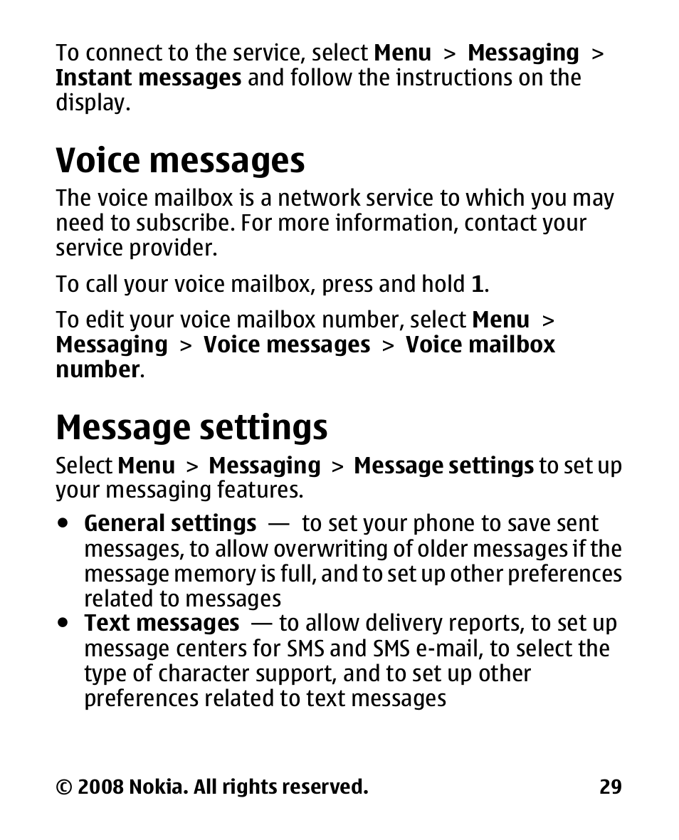 Voice messages, Message settings | Nokia 2680 slide User Manual | Page 30 / 144