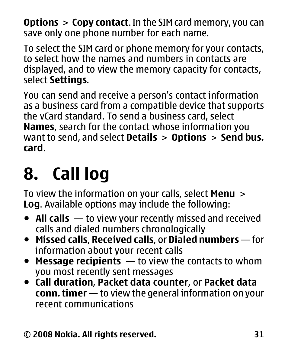 Call log | Nokia 2680 slide User Manual | Page 32 / 144