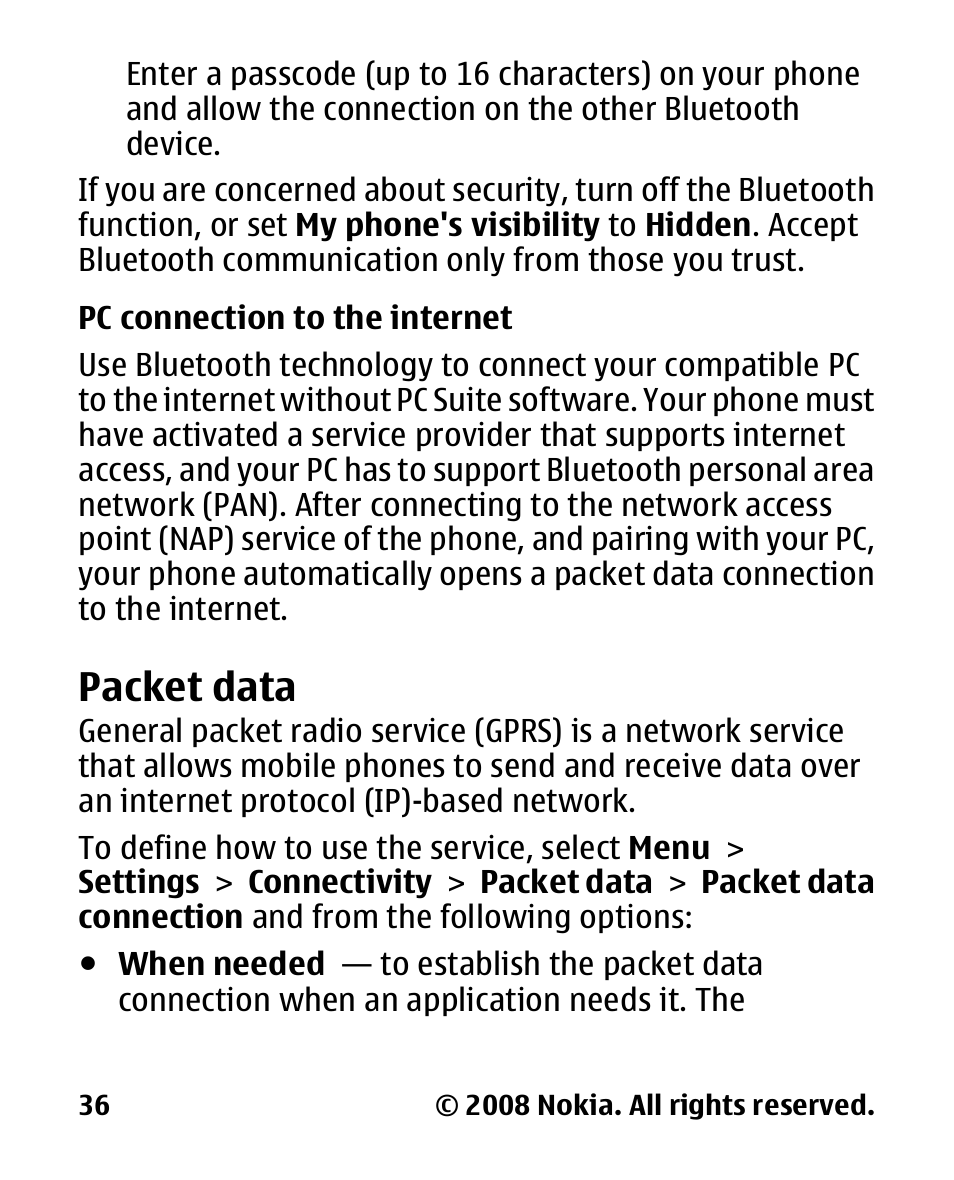 Packet data | Nokia 2680 slide User Manual | Page 37 / 144