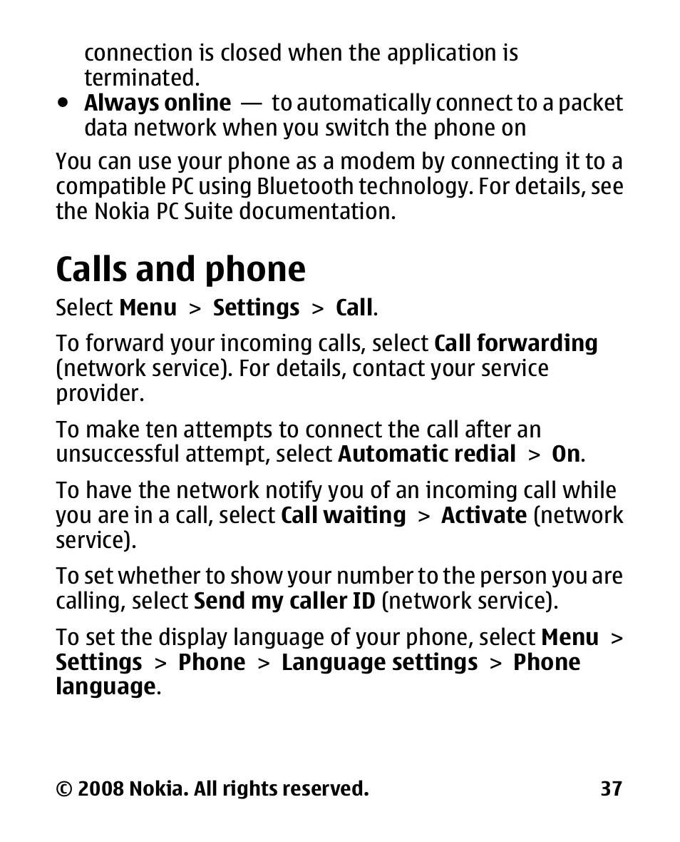 Calls and phone | Nokia 2680 slide User Manual | Page 38 / 144