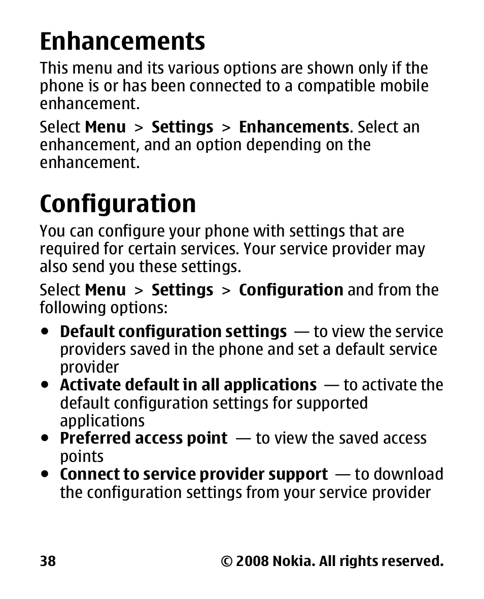 Enhancements, Configuration | Nokia 2680 slide User Manual | Page 39 / 144