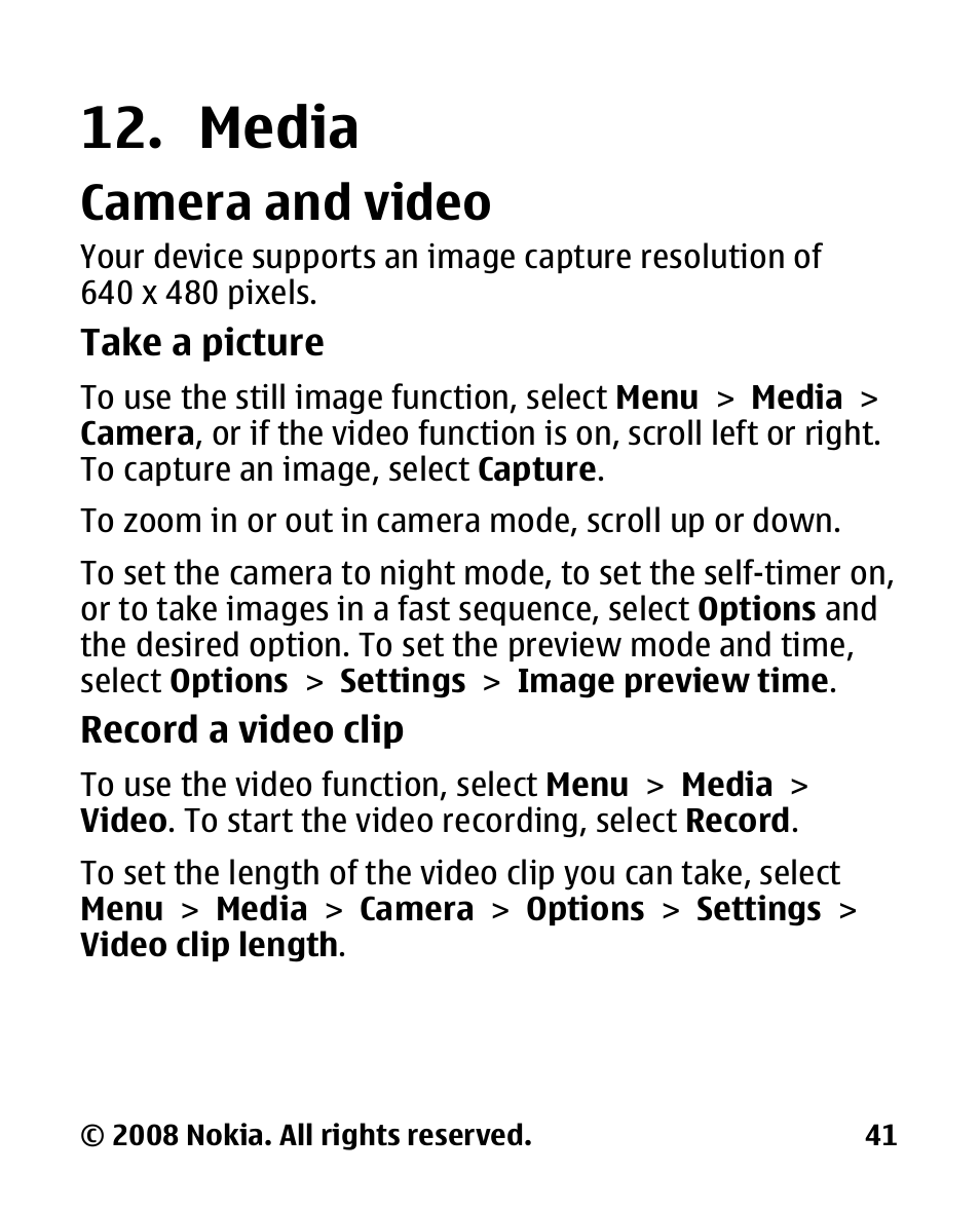 Media, Camera and video | Nokia 2680 slide User Manual | Page 42 / 144