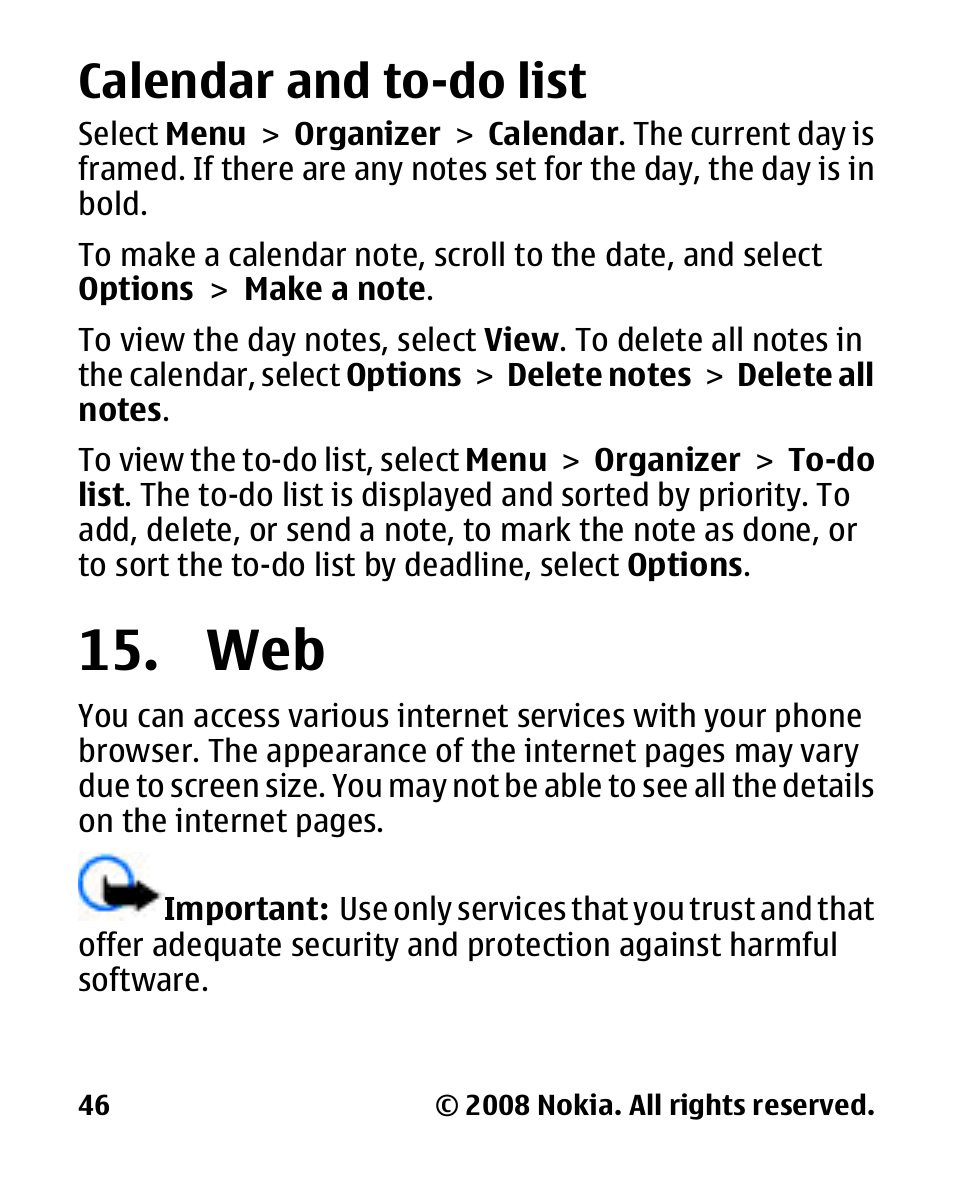 Calendar and to-do list | Nokia 2680 slide User Manual | Page 47 / 144