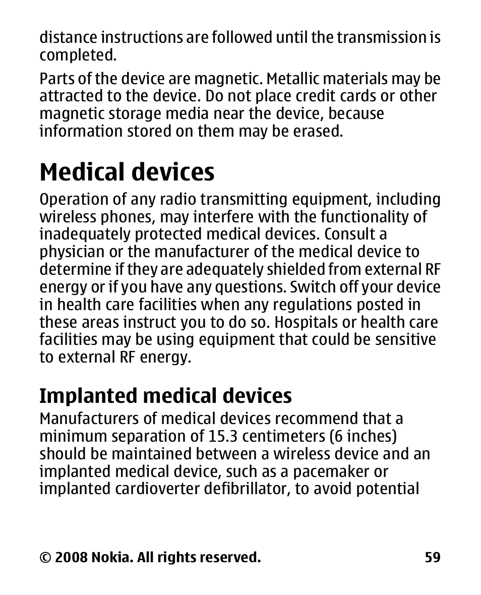 Medical devices, Implanted medical devices, Implanted medical | Devices | Nokia 2680 slide User Manual | Page 60 / 144