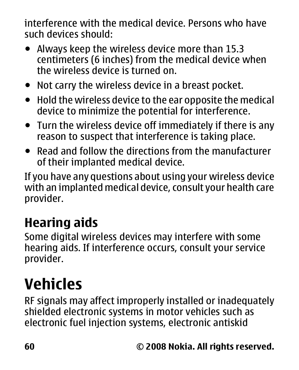 Hearing aids, Vehicles | Nokia 2680 slide User Manual | Page 61 / 144