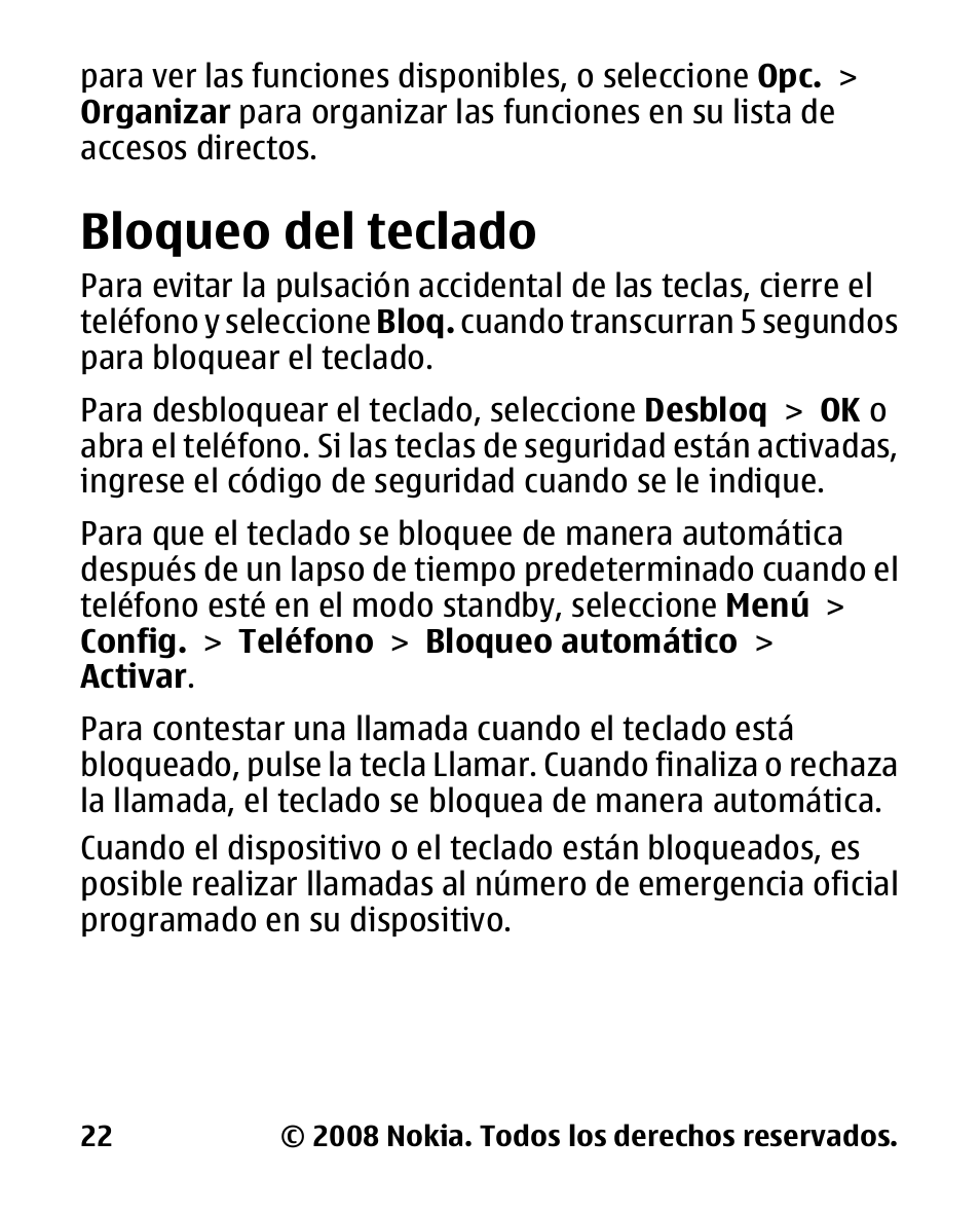 Bloqueo del teclado | Nokia 2680 slide User Manual | Page 90 / 144