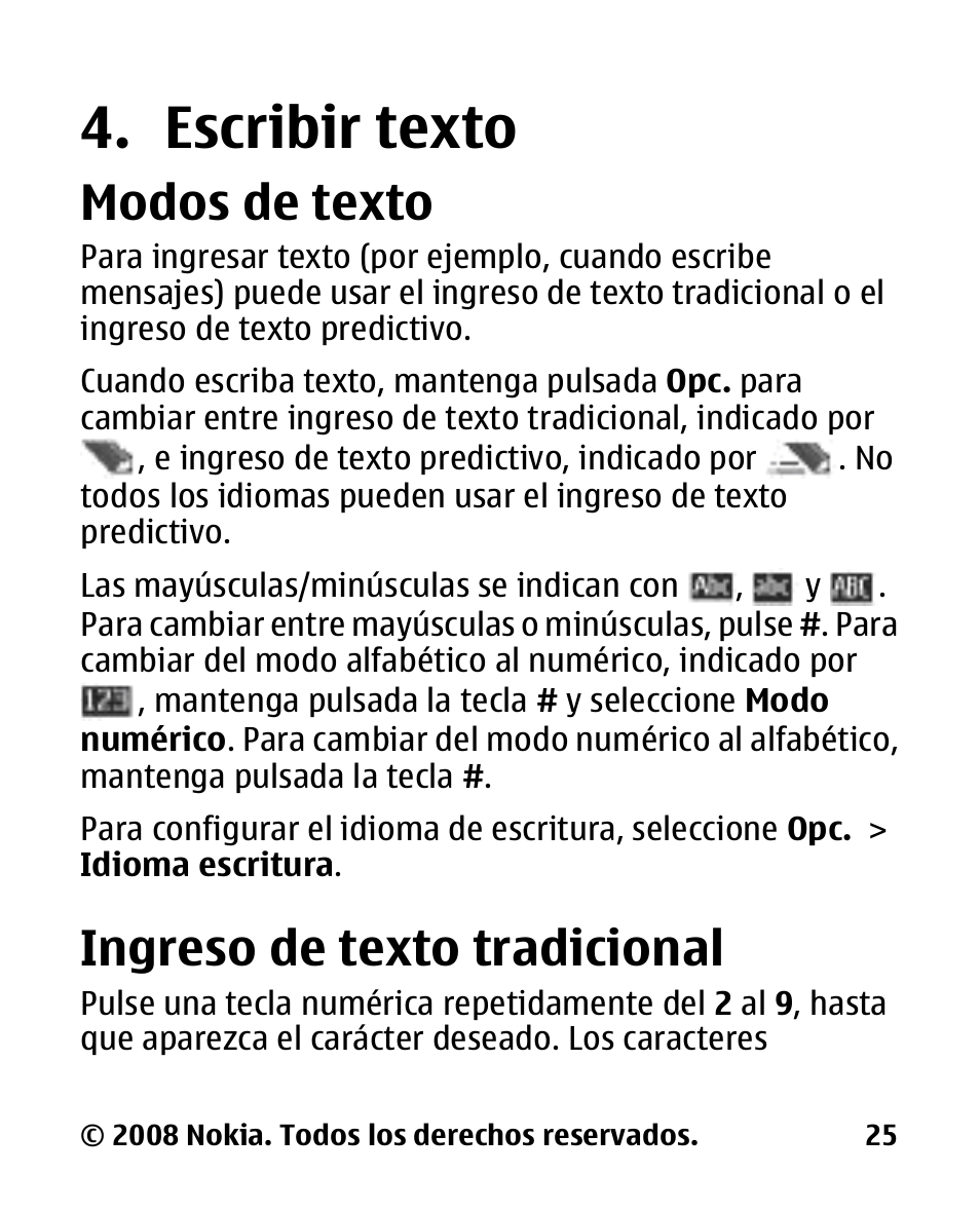 Escribir texto, Modos de texto, Ingreso de texto tradicional | Ingreso de texto, Tradicional | Nokia 2680 slide User Manual | Page 93 / 144