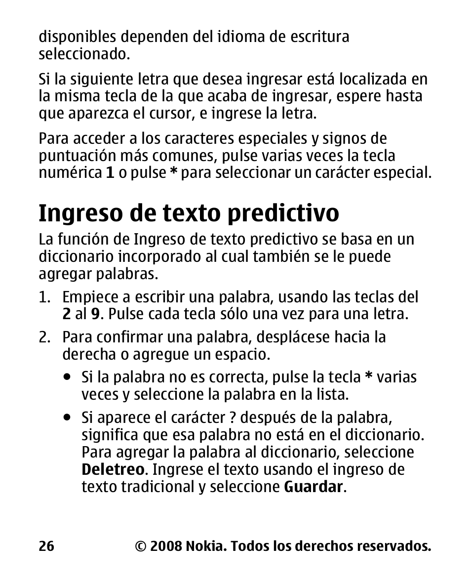 Ingreso de texto predictivo, Ingreso de texto, Predictivo | Nokia 2680 slide User Manual | Page 94 / 144