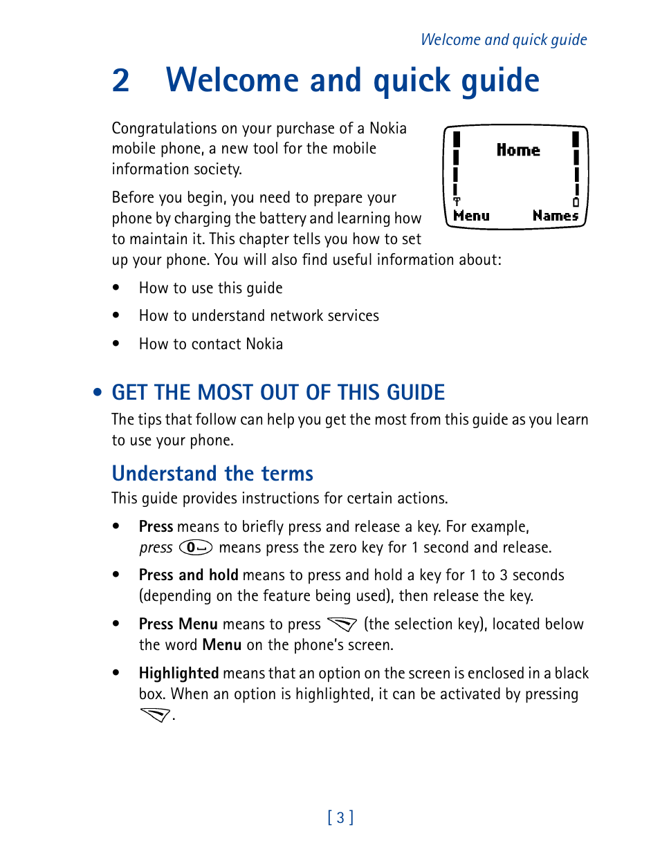 2 welcome and quick guide, Get the most out of this guide, Welcome and quick guide | 2welcome and quick guide, Understand the terms | Nokia 1261 User Manual | Page 10 / 145