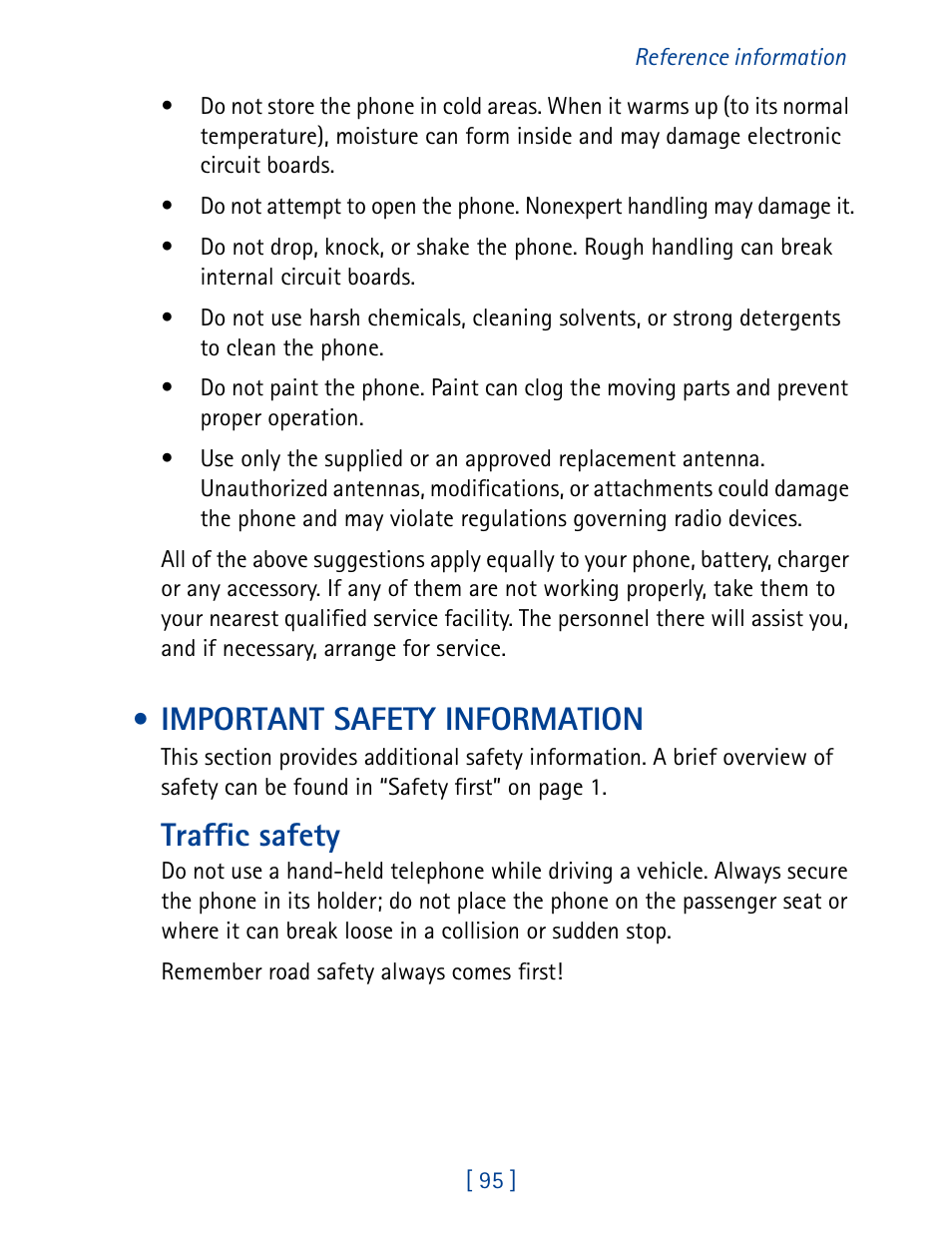 Important safety information, Traffic safety | Nokia 1261 User Manual | Page 102 / 145