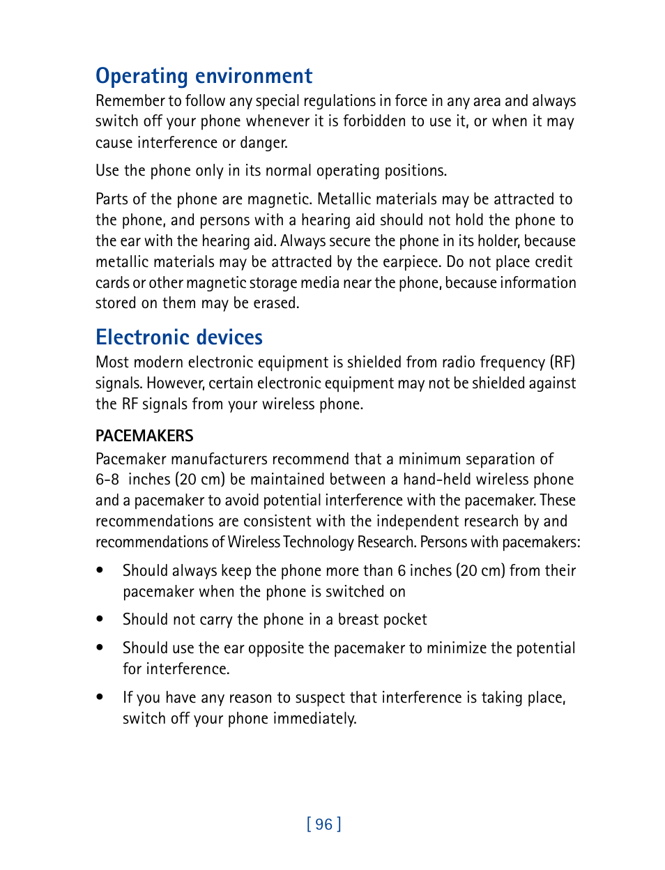 Operating environment, Electronic devices | Nokia 1261 User Manual | Page 103 / 145