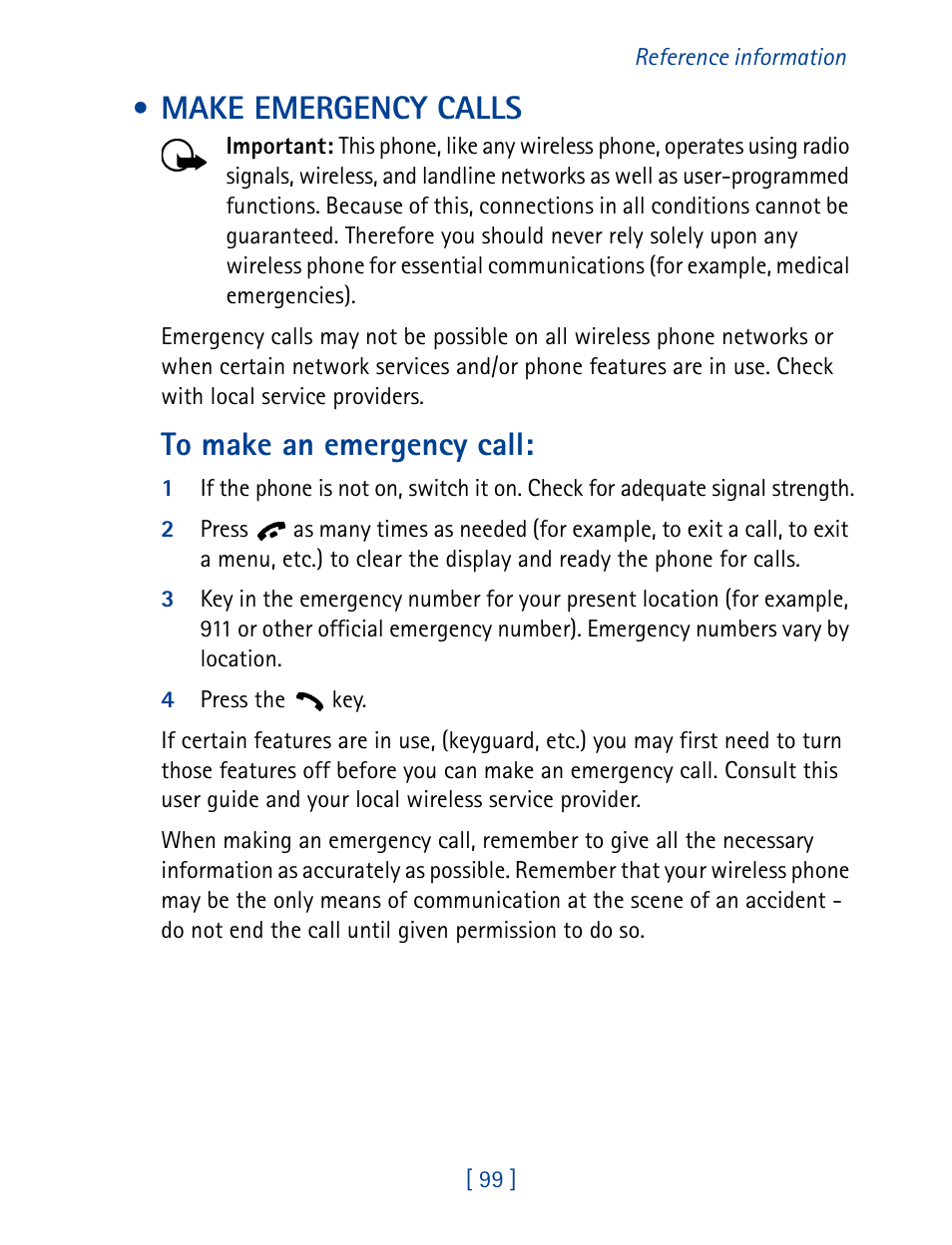 Make emergency calls | Nokia 1261 User Manual | Page 106 / 145