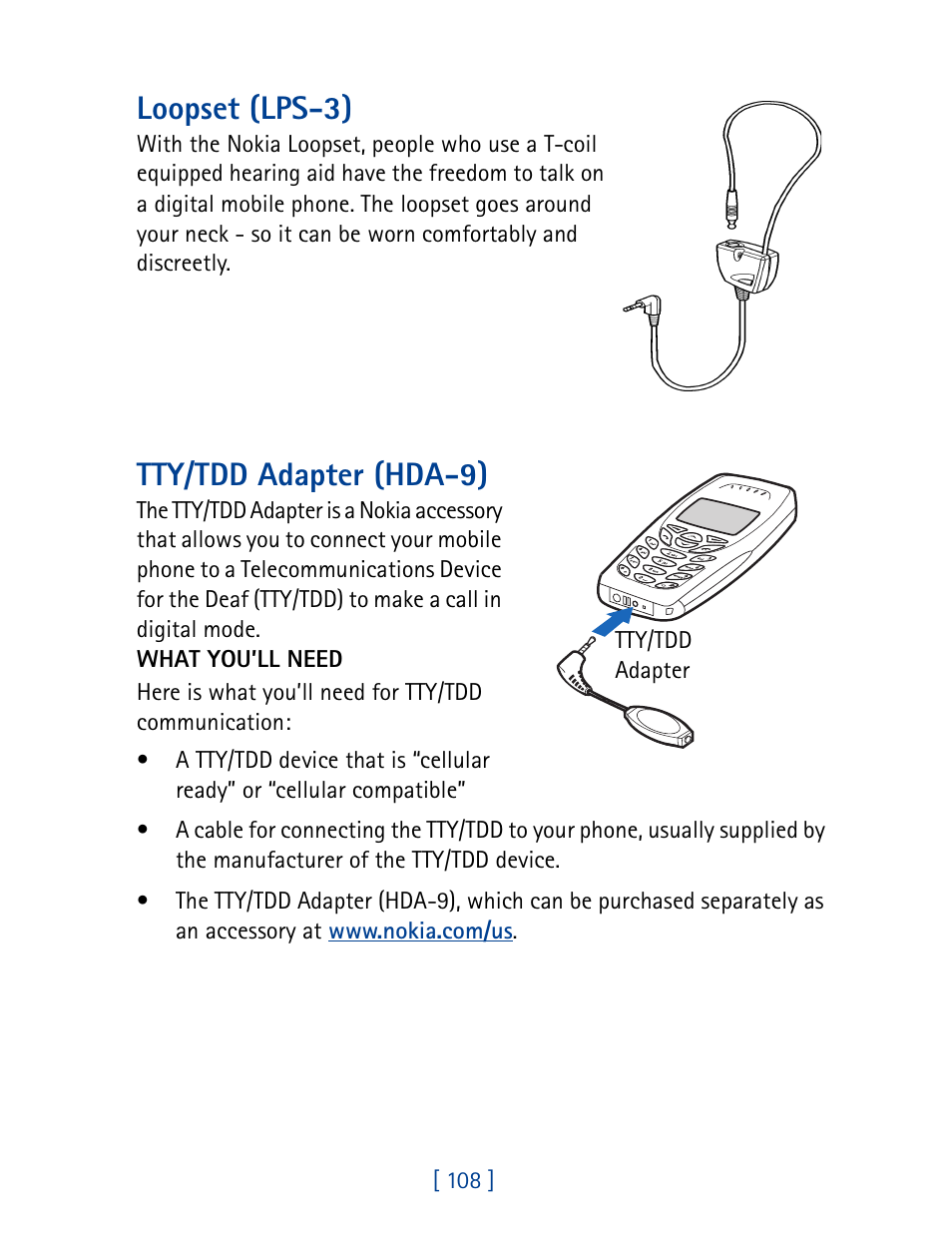 Loopset (lps-3), Tty/tdd adapter (hda-9) | Nokia 1261 User Manual | Page 115 / 145