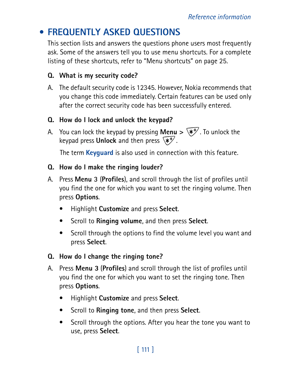 Frequently asked questions | Nokia 1261 User Manual | Page 118 / 145