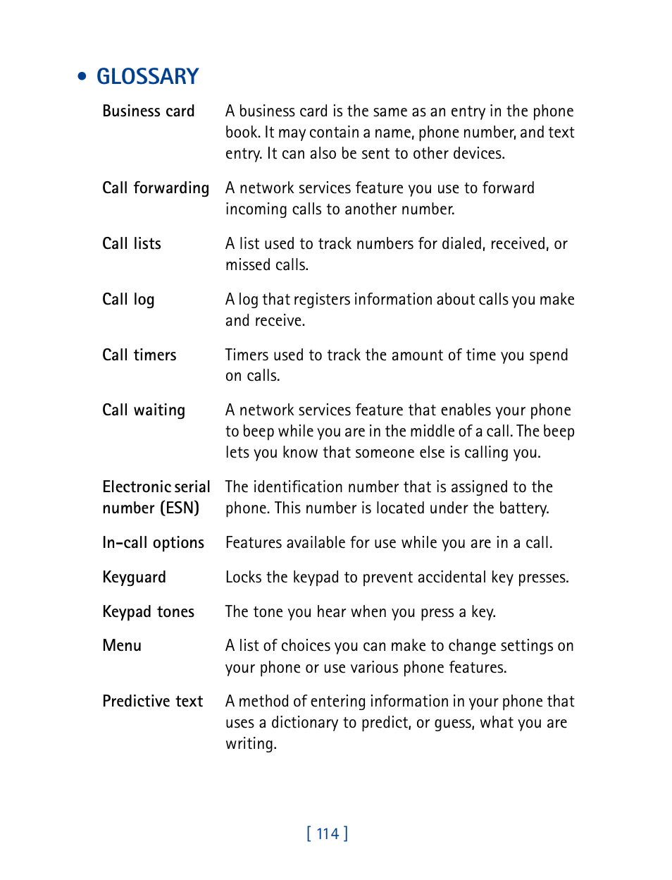 Glossary | Nokia 1261 User Manual | Page 121 / 145