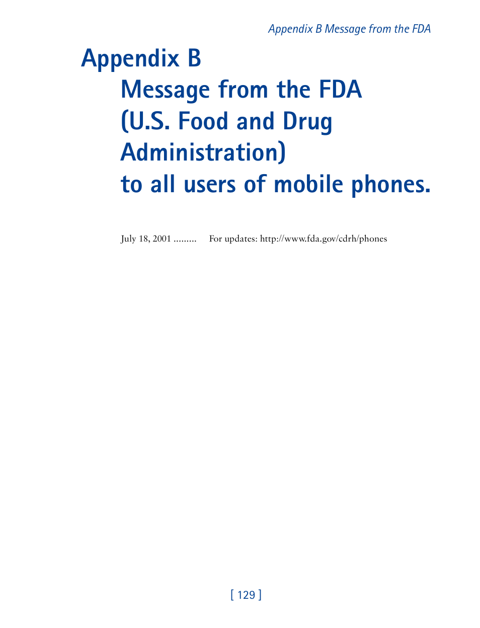 Appendix b message from the fda | Nokia 1261 User Manual | Page 136 / 145