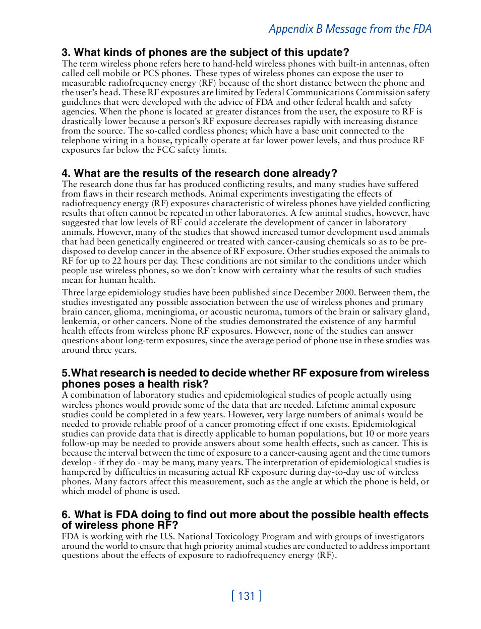 131 ] appendix b message from the fda | Nokia 1261 User Manual | Page 138 / 145