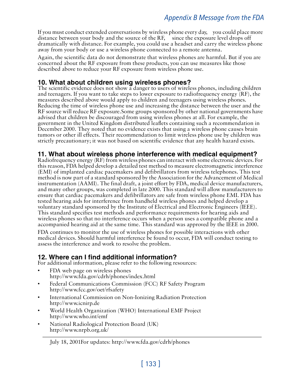 133 ] appendix b message from the fda | Nokia 1261 User Manual | Page 140 / 145