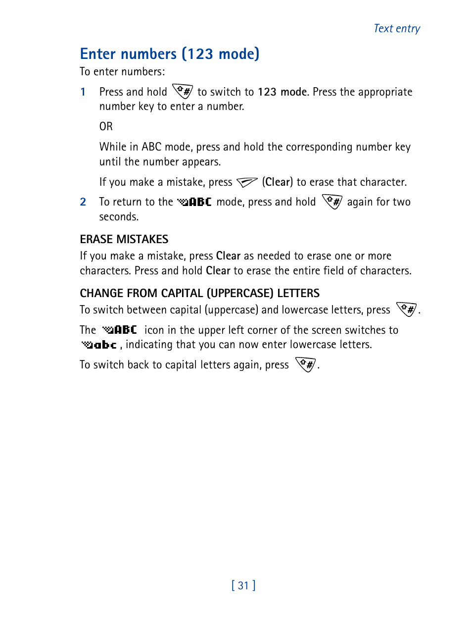 Enter numbers (123 mode) | Nokia 1261 User Manual | Page 38 / 145