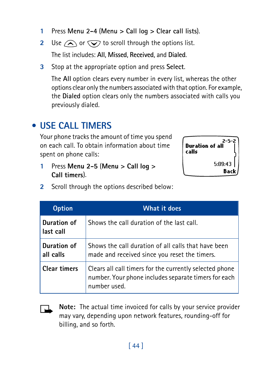 Use call timers | Nokia 1261 User Manual | Page 51 / 145