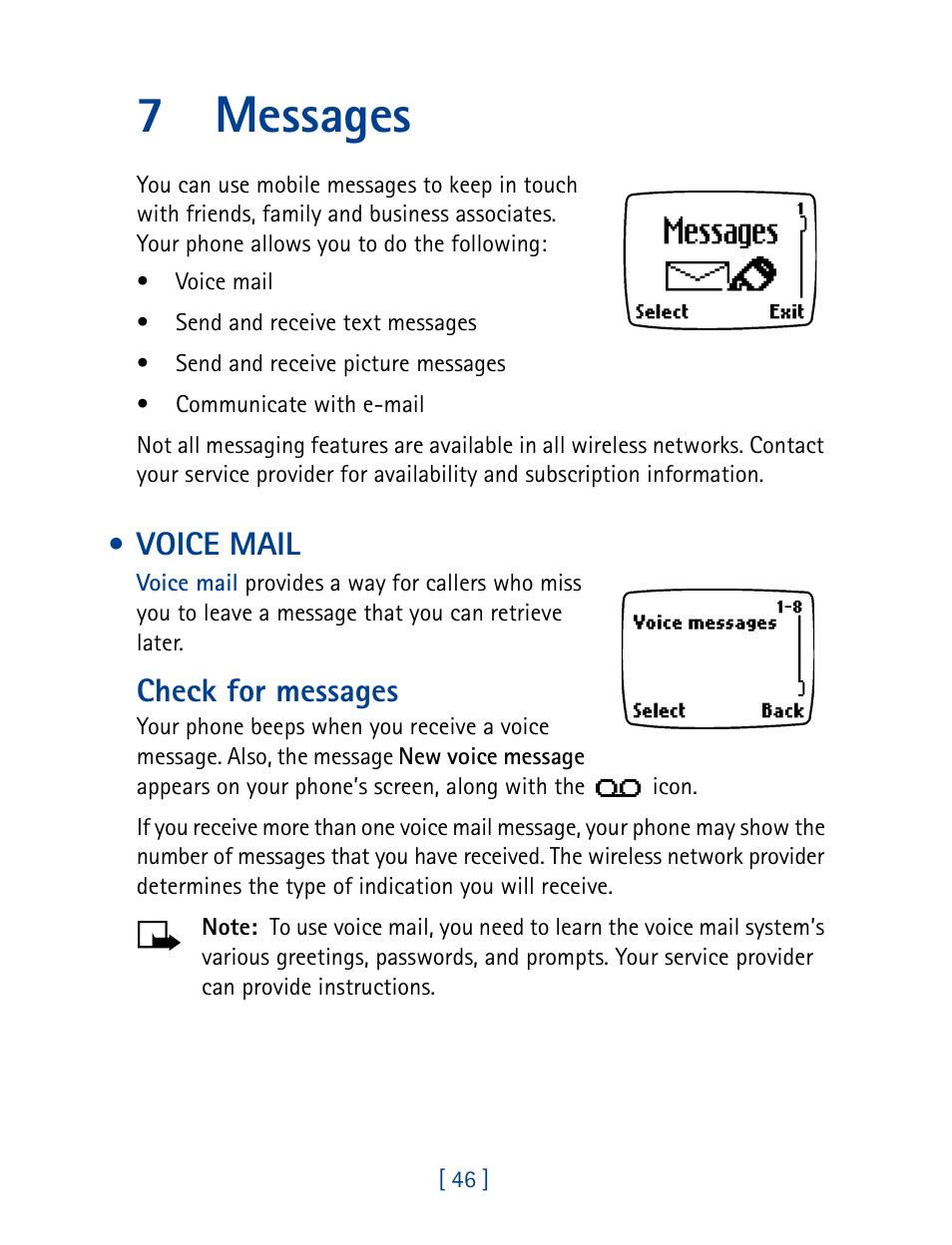 7 messages, Voice mail, Messages | 7messages, Check for messages | Nokia 1261 User Manual | Page 53 / 145