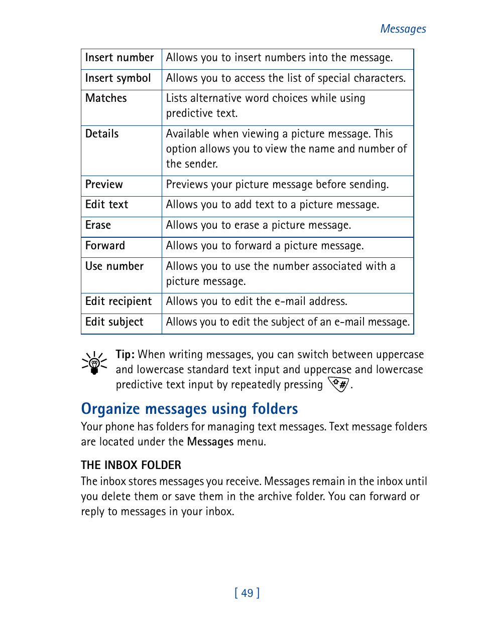 Organize messages using folders | Nokia 1261 User Manual | Page 56 / 145