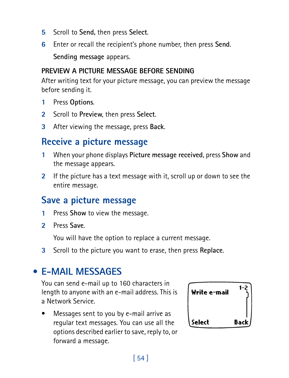 E-mail messages, Receive a picture message, Save a picture message | Nokia 1261 User Manual | Page 61 / 145