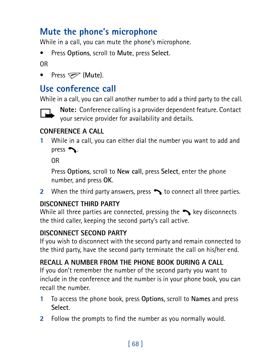 Mute the phone’s microphone, Use conference call | Nokia 1261 User Manual | Page 75 / 145