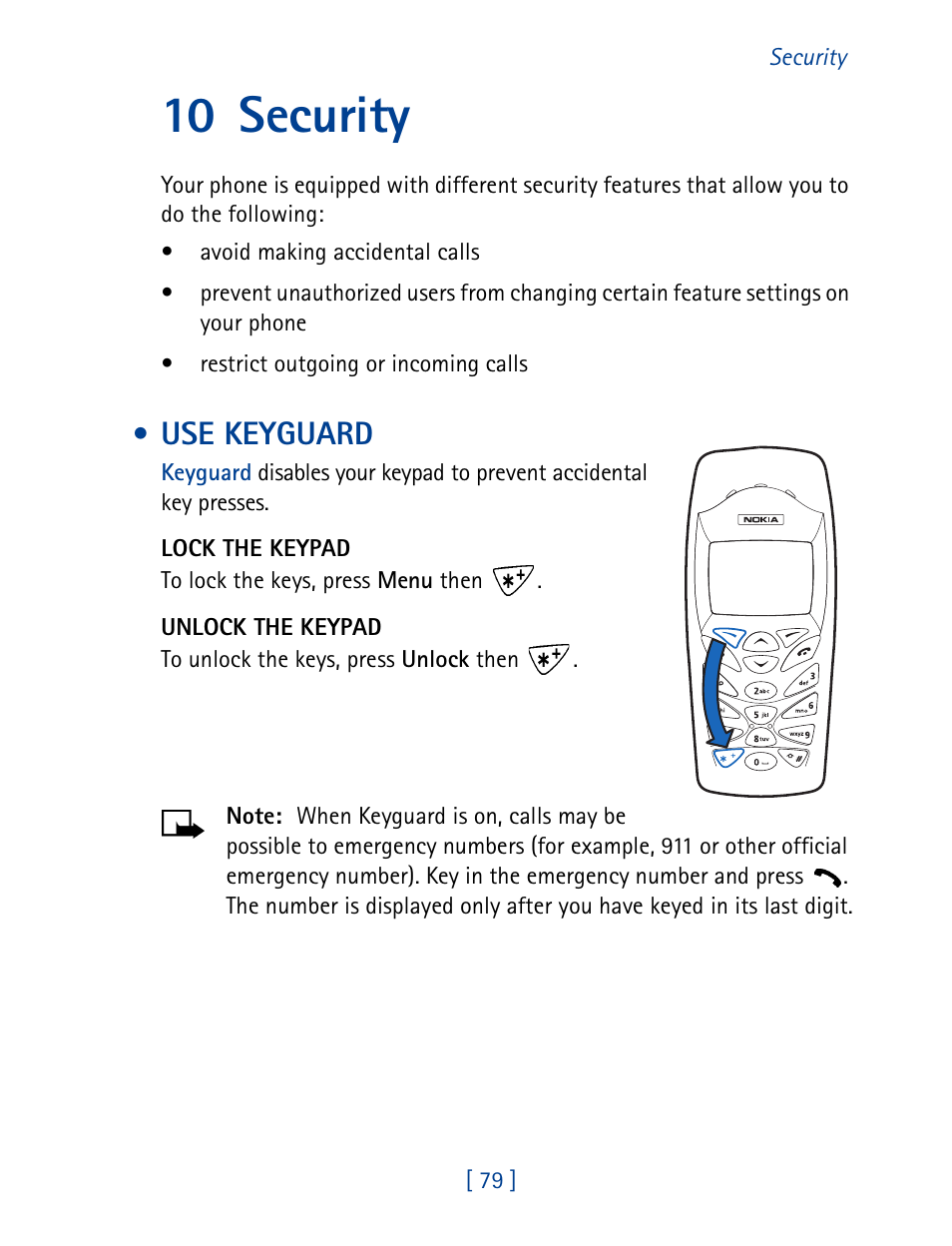 10 security, Use keyguard | Nokia 1261 User Manual | Page 86 / 145