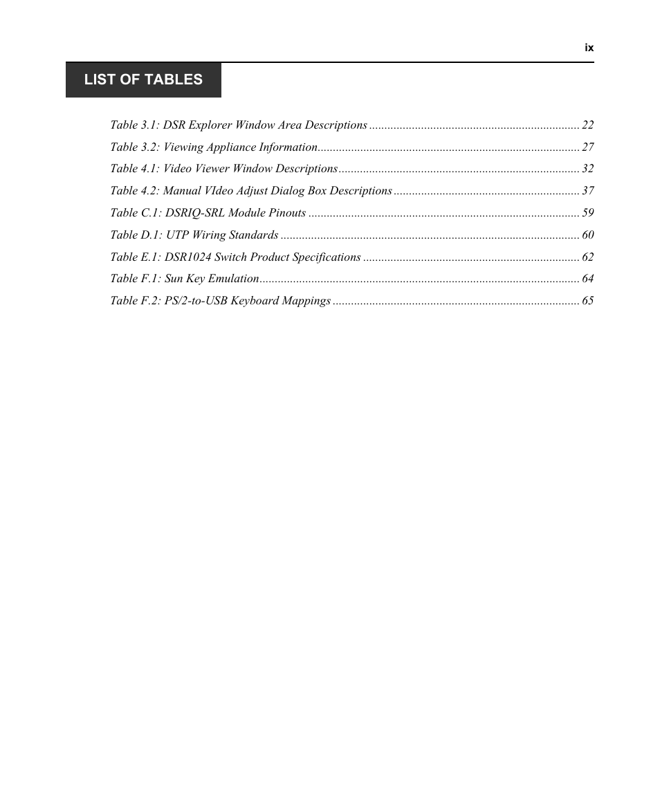 List of tables | Avocent DSR 1024 User Manual | Page 11 / 86