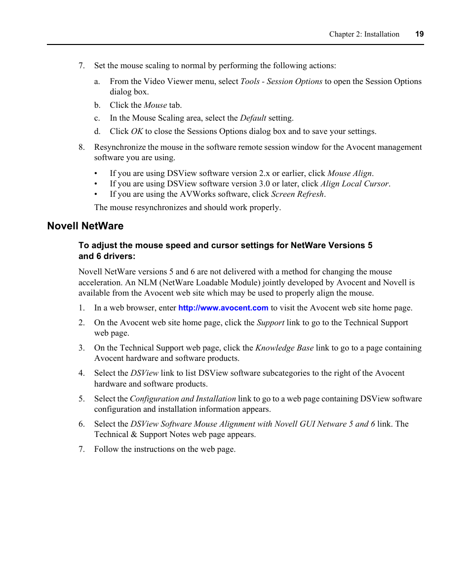 Novell netware | Avocent DSR 1024 User Manual | Page 31 / 86