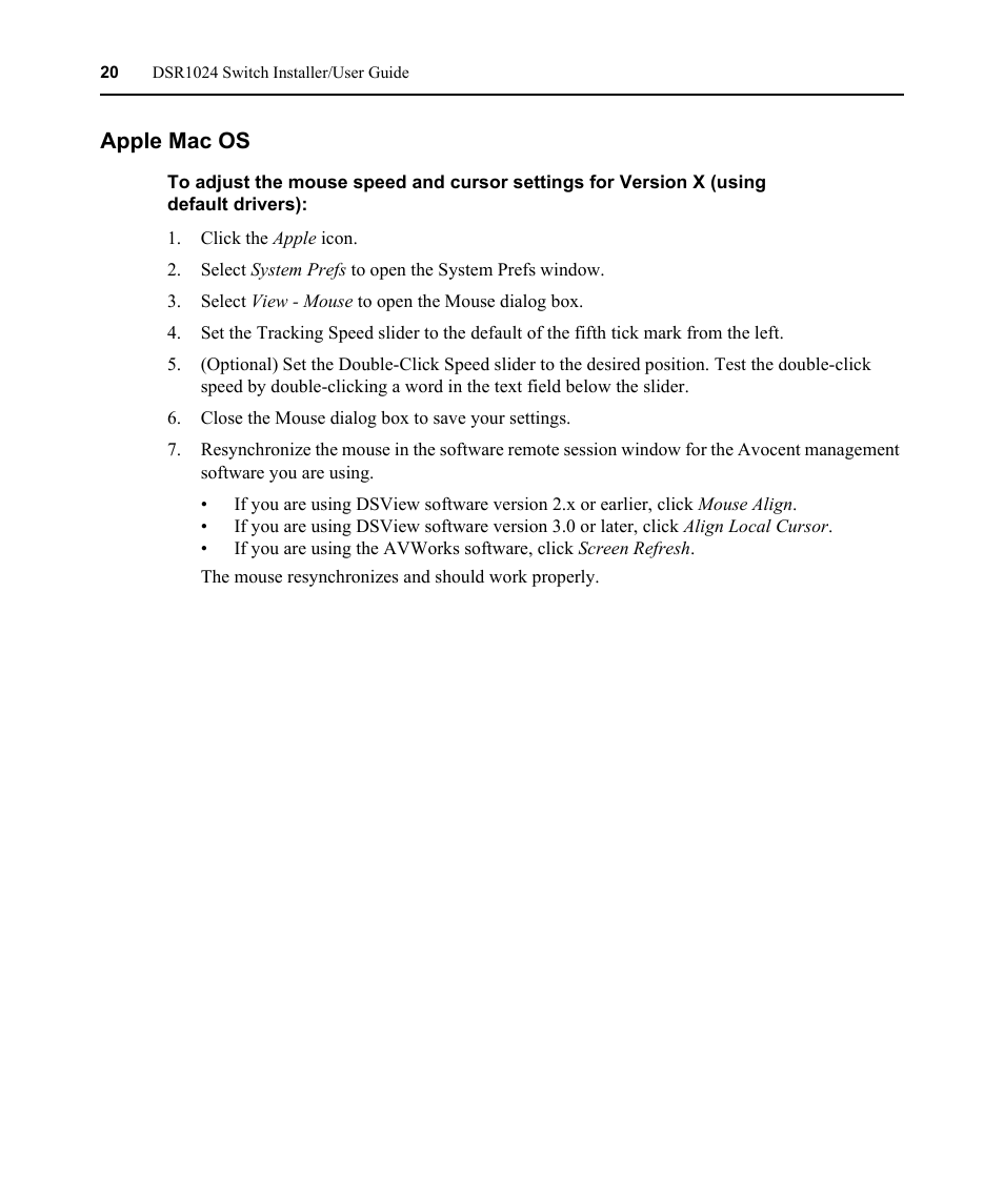 Apple mac os | Avocent DSR 1024 User Manual | Page 32 / 86