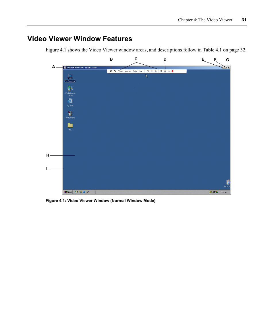 Video viewer window features | Avocent DSR 1024 User Manual | Page 43 / 86