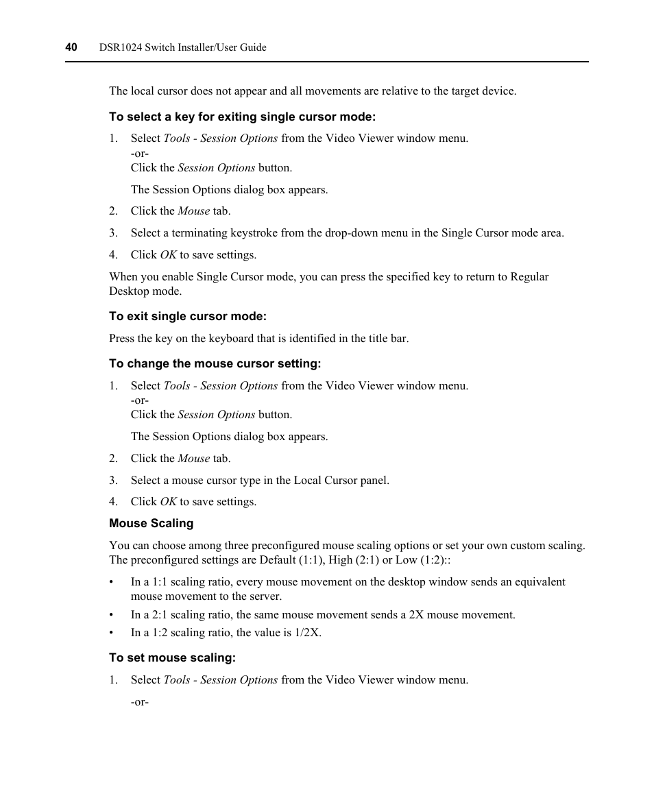 Mouse scaling | Avocent DSR 1024 User Manual | Page 52 / 86