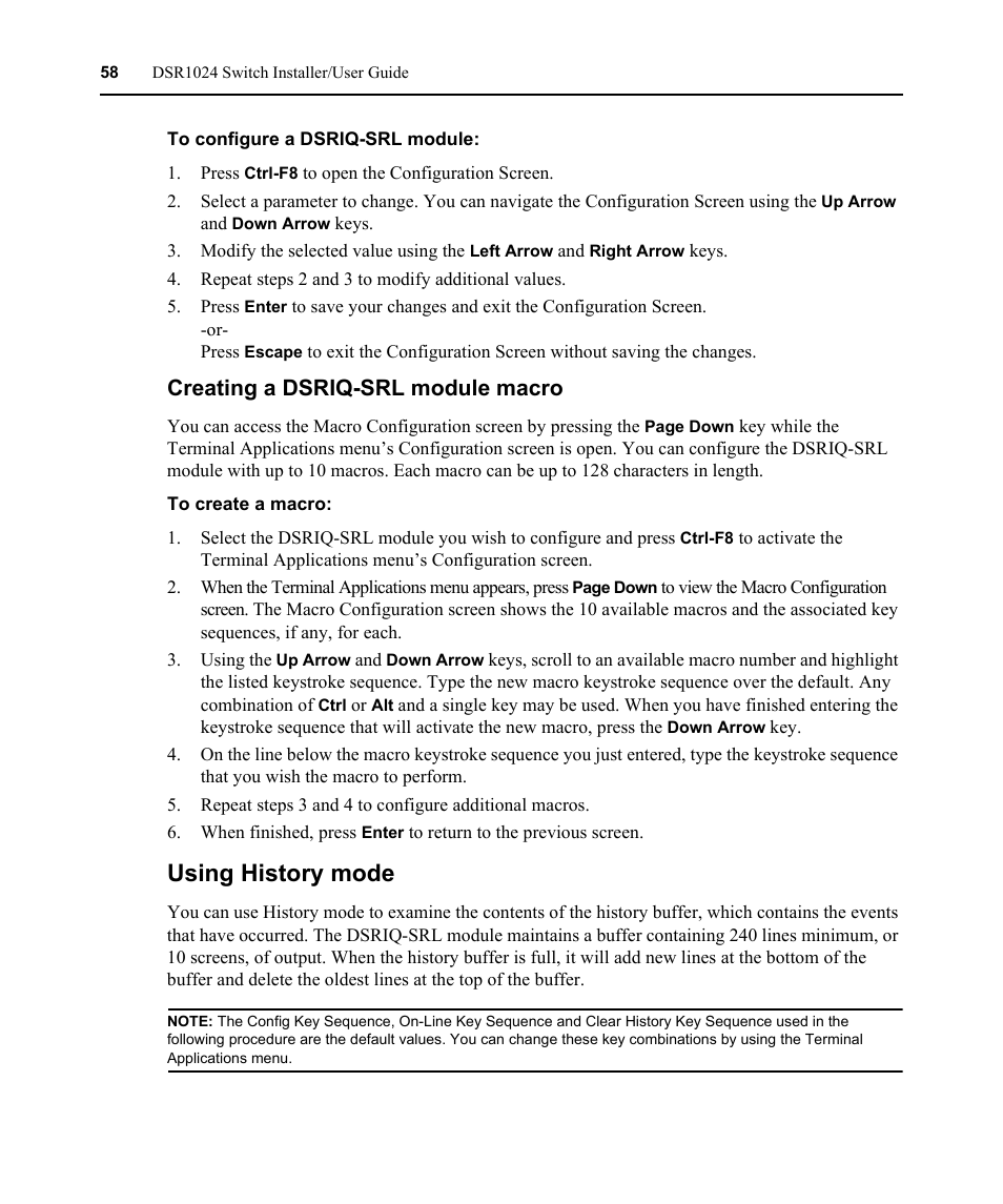 Using history mode, Creating a dsriq-srl module macro | Avocent DSR 1024 User Manual | Page 70 / 86