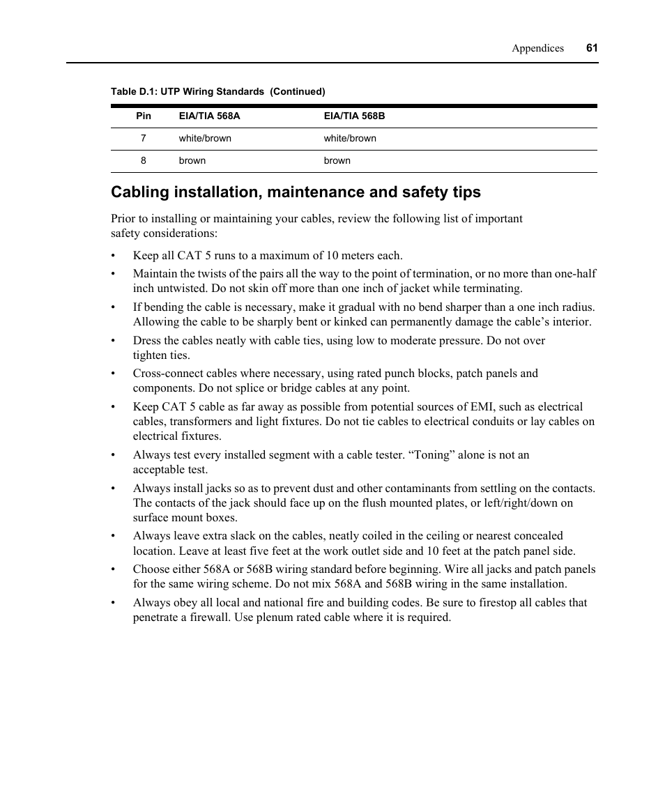 Cabling installation, maintenance and safety tips | Avocent DSR 1024 User Manual | Page 73 / 86