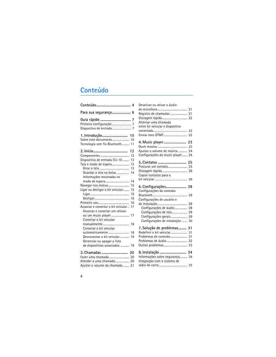 Conteúdoconteúdo 4, Conteúdo | Nokia Display Car Kit CK-600 User Manual | Page 102 / 206