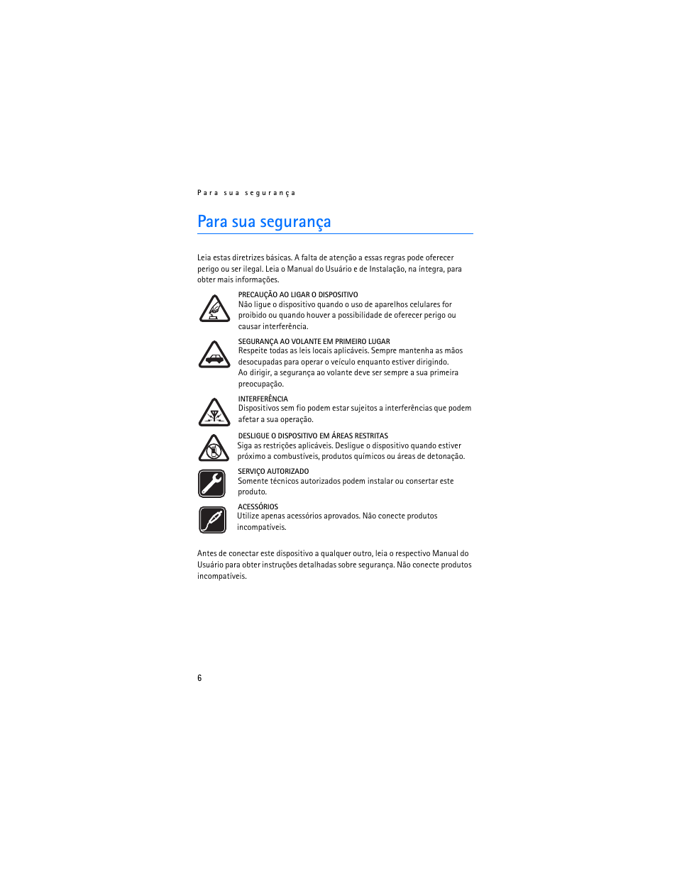 Para sua segurança | Nokia Display Car Kit CK-600 User Manual | Page 104 / 206