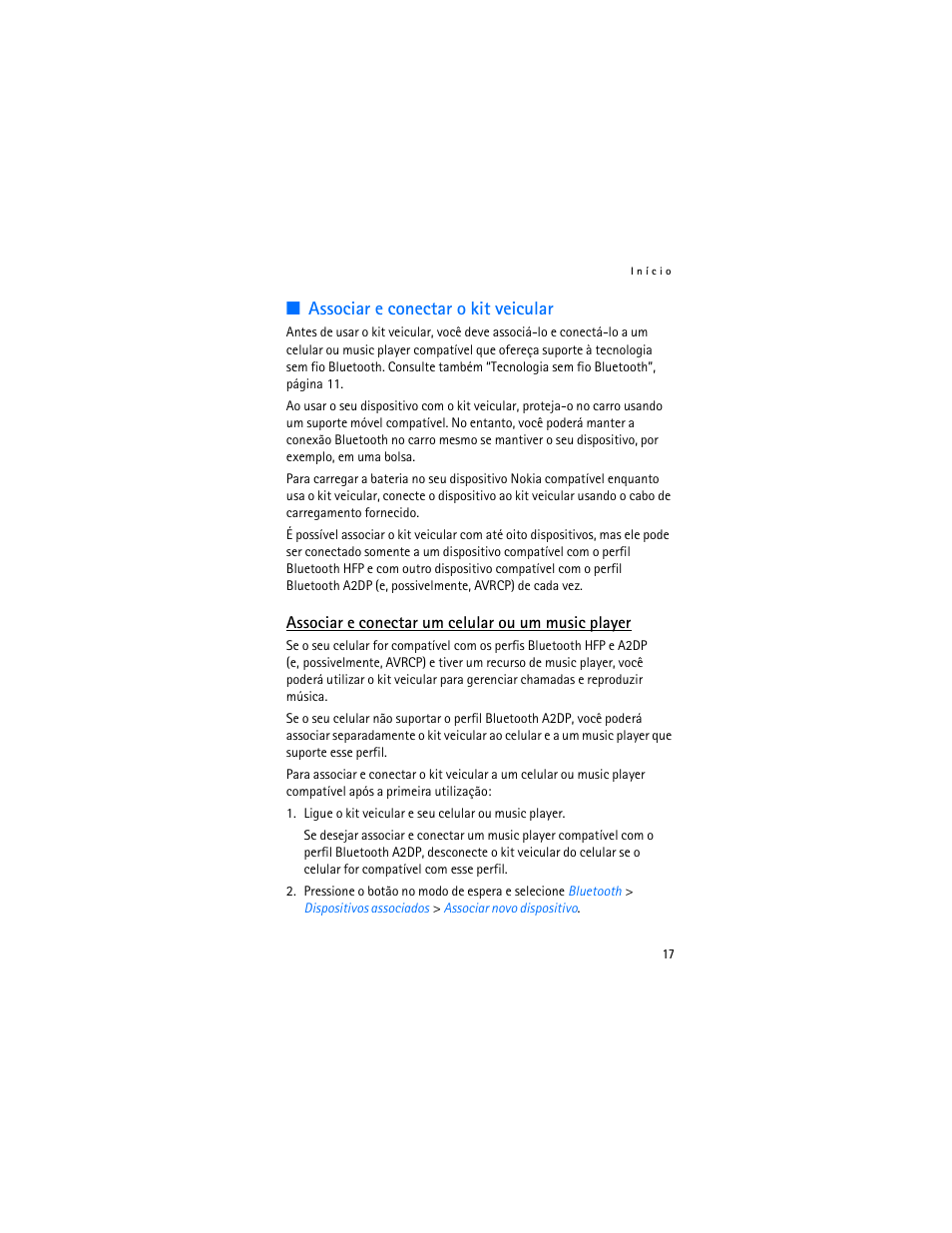 Associar e conectar o kit veicular, Associar e conectar um celular ou um music player, Associar e conectar o kit veicular”, págin | Nokia Display Car Kit CK-600 User Manual | Page 115 / 206