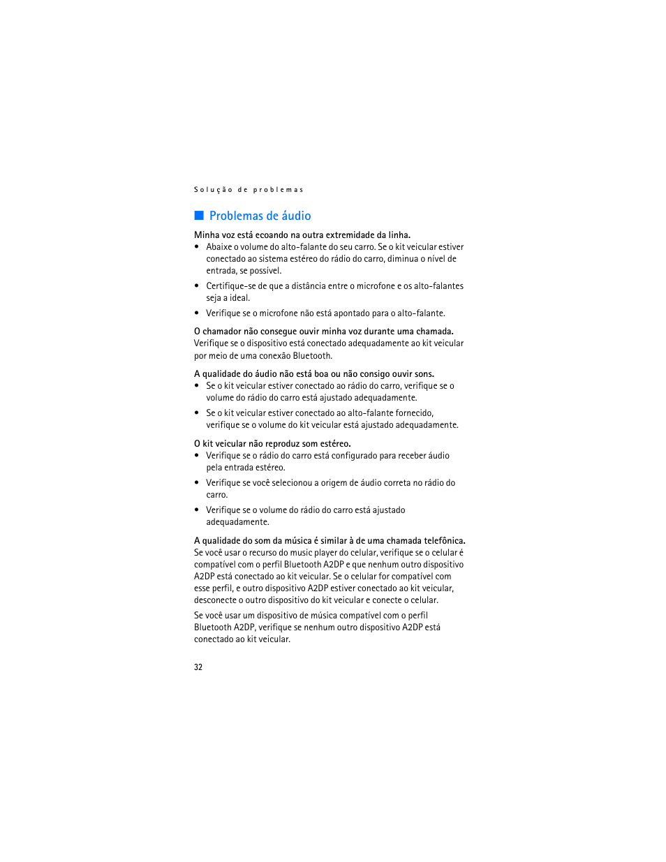 Problemas de áudio | Nokia Display Car Kit CK-600 User Manual | Page 130 / 206