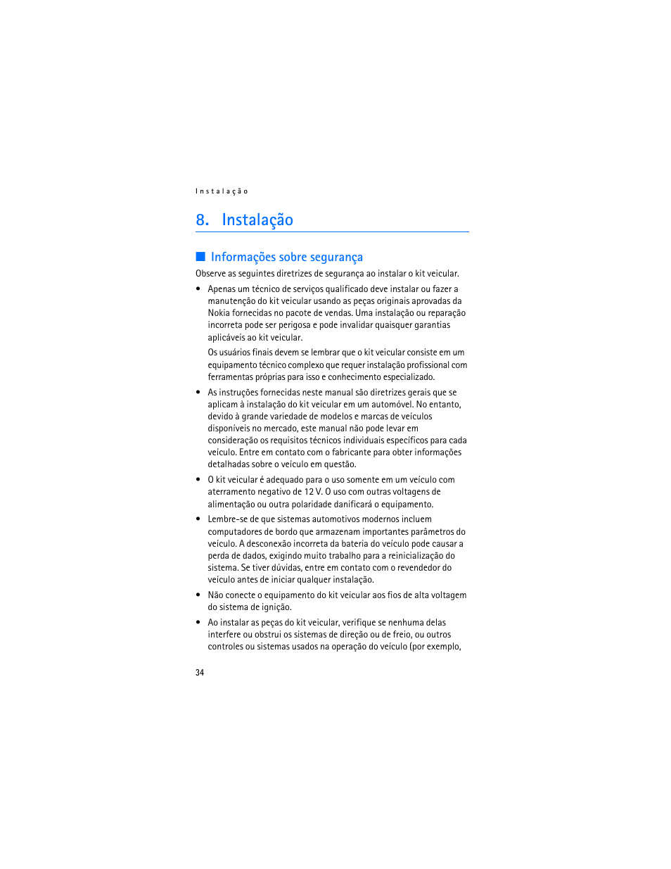 Instalação, Informações sobre segurança, Instalação”, págin | Nokia Display Car Kit CK-600 User Manual | Page 132 / 206