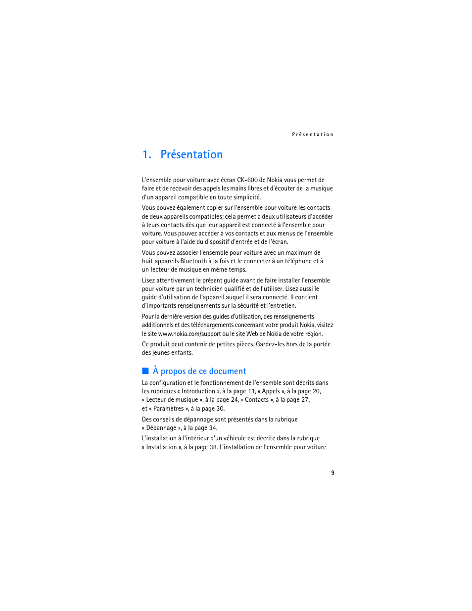 Présentation, À propos de ce document | Nokia Display Car Kit CK-600 User Manual | Page 159 / 206