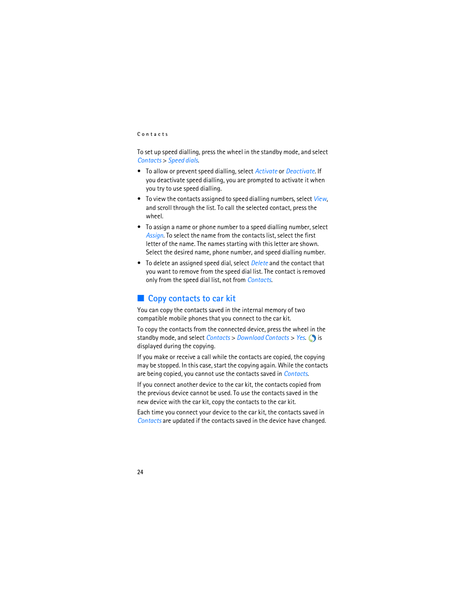 Copy contacts to car kit, See “copy contacts to car kit | Nokia Display Car Kit CK-600 User Manual | Page 24 / 206