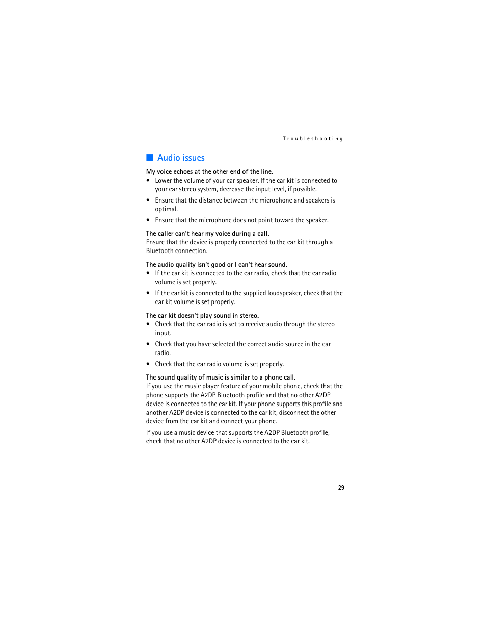 Audio issues | Nokia Display Car Kit CK-600 User Manual | Page 29 / 206